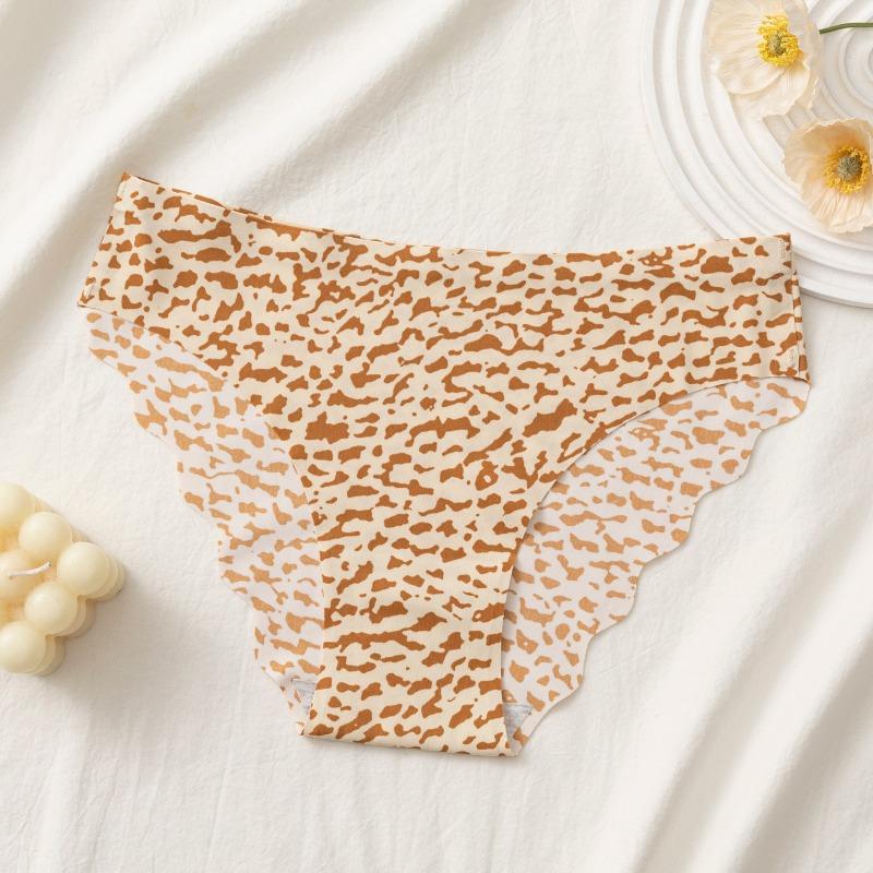 Women Seamless Thin Low Waist Leopard Print Ladies Briefs Underwear Set