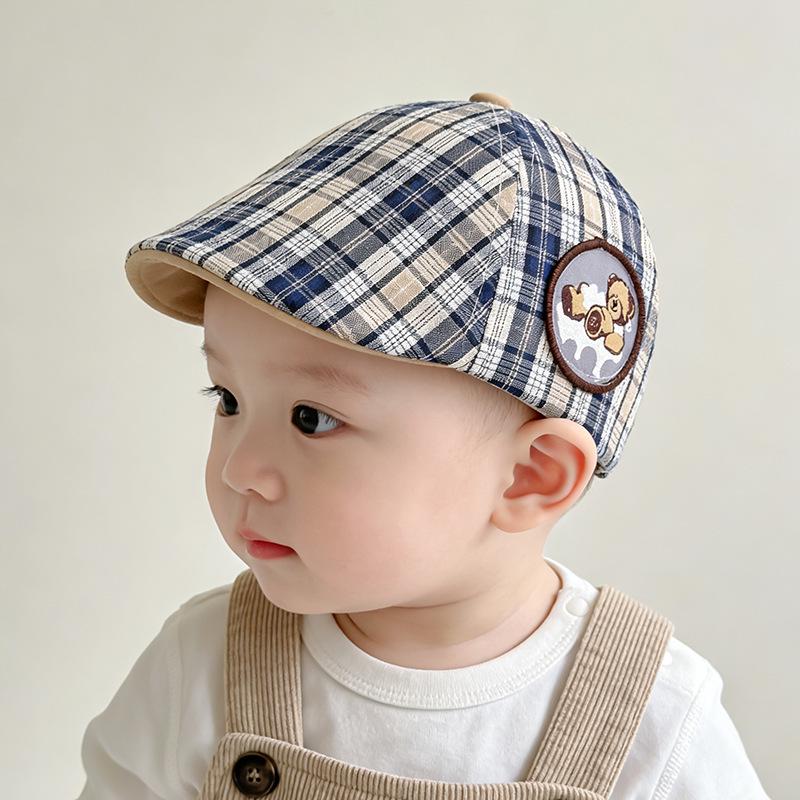 Stylish Unisex Plaid Beret for Infants & Toddlers - Versatile Korean Spring Hat 2026