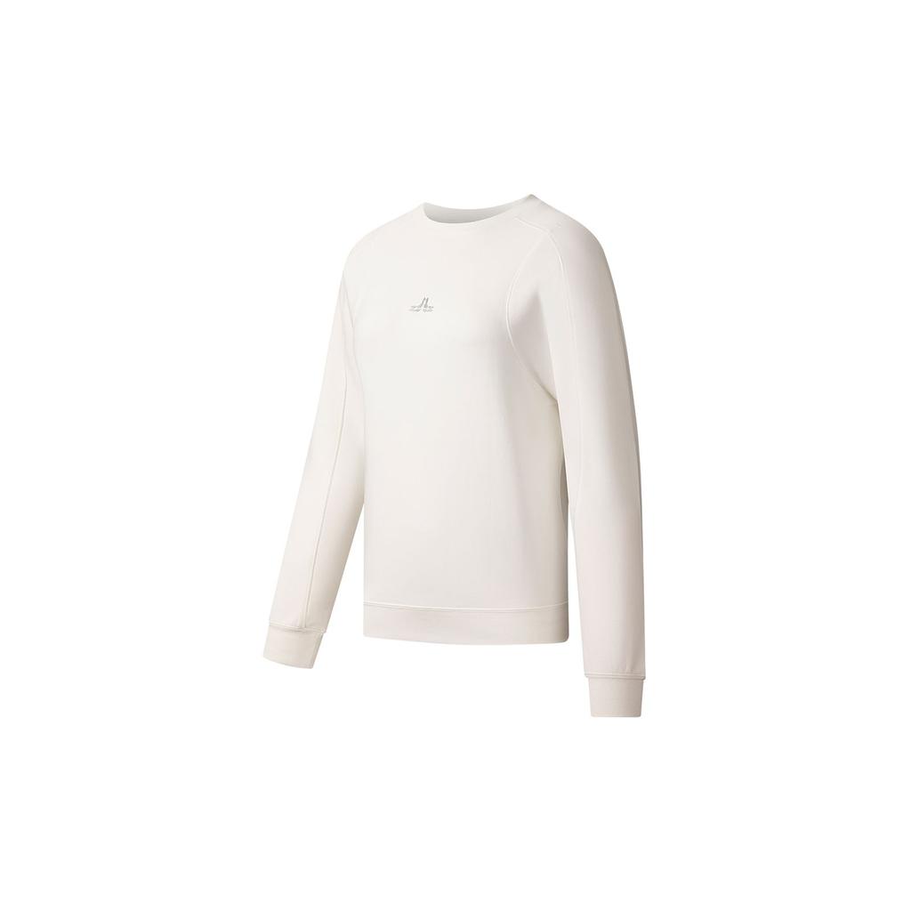 Li-Ning Fitness Series Solid Color Pullover Long-Sleeve Crew Neck Sweatshirt Women Tops Cream AWDS776-1