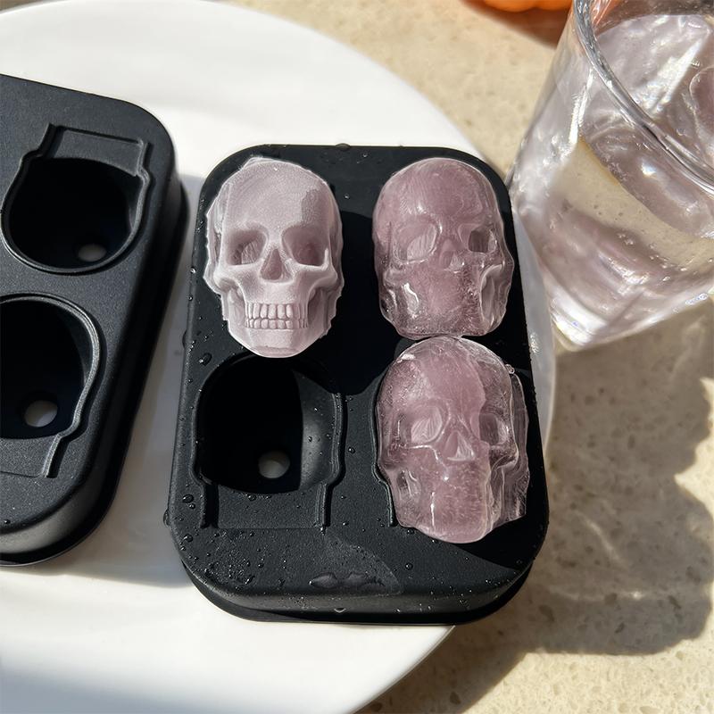 4 mřížky 3D forma na ledové kostky s hlavou lebky Halloween ve tvaru lebky na whisky Víno Výrobník podnosů na ledové kostky Forma na čokoládu Bar Party potřeby