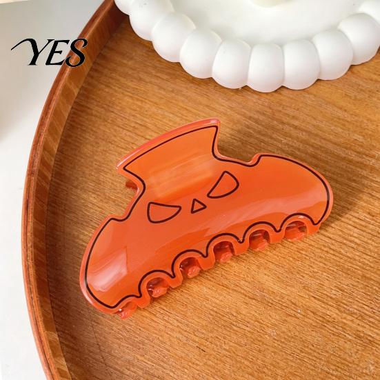 Halloween Themed Hair Clip High Elasticity Spring Claw, Translucent Jelly Texture Shark Clip, Claw for Women Pumpkin-Bat Design Back Head Daily