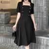 ZANZEA Elegant Casual Square Collar Short Sleeve Women Dress