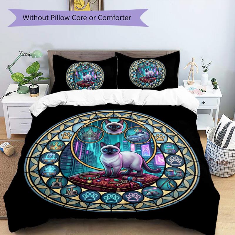 Cyber Cat Kingdom Pattern Bedding,Quilt Set Quilt Cover Pillowcase Home Birthday Gift (1 * duvet cover + 2 * pillowcase, without core)