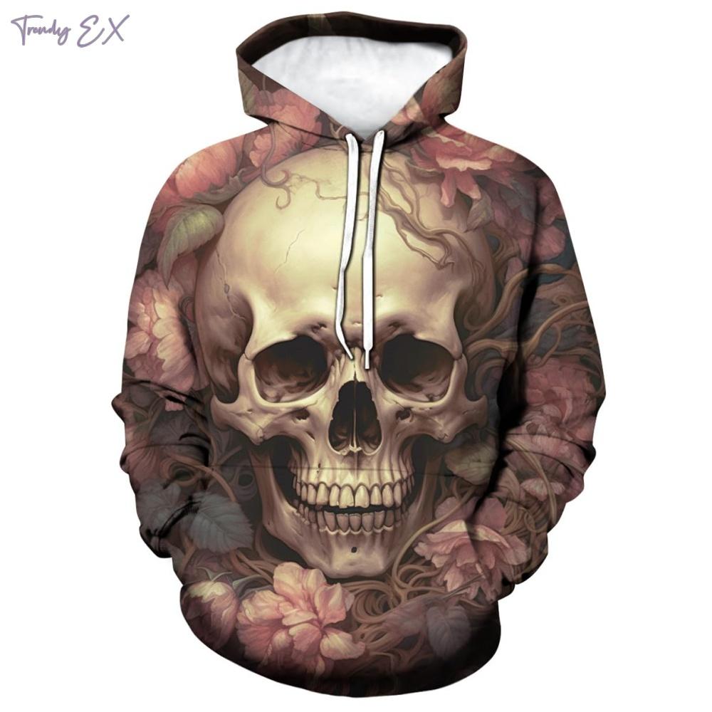 Men's Sweatshirt 3D Skull Digital Print Street Fashion Pullover Hoodies Outdoor Sport Long Sleeves Kangaroo Pocket Men's Hoodies