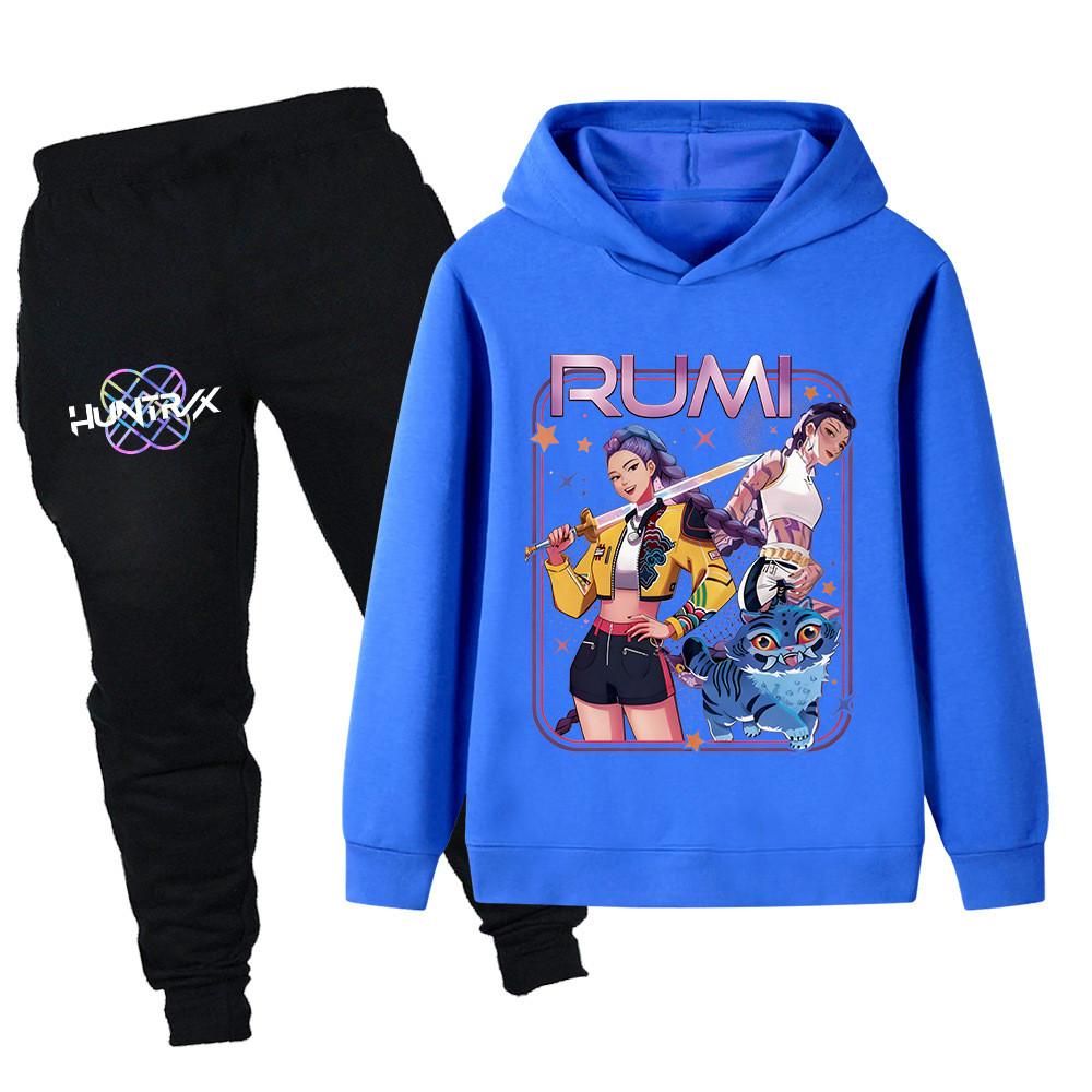 PB1249 Kinder Jungen Mädchen Kpop Mira Zoey Rumi Druck Langarm Kapuzenpullover Hose Hosen Kleidersets