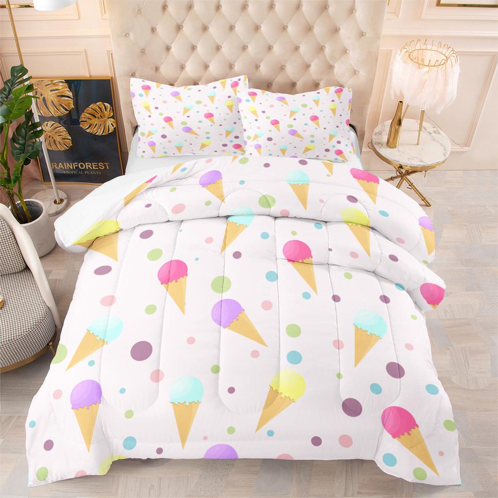 Cute Cartoon Cat Home Bedroom Comforter Set - Digital Print, Down Alternative Fill, 3-piece Set