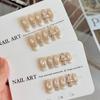 10Pcs Handmade Beige Cat Eye French Fake Nails with Flower & Rhinestone Accents