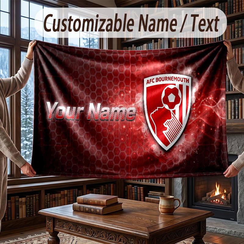 Custom Name Flannel Throw Blanket Bournemouth Football Pattern Warm Home Decoration