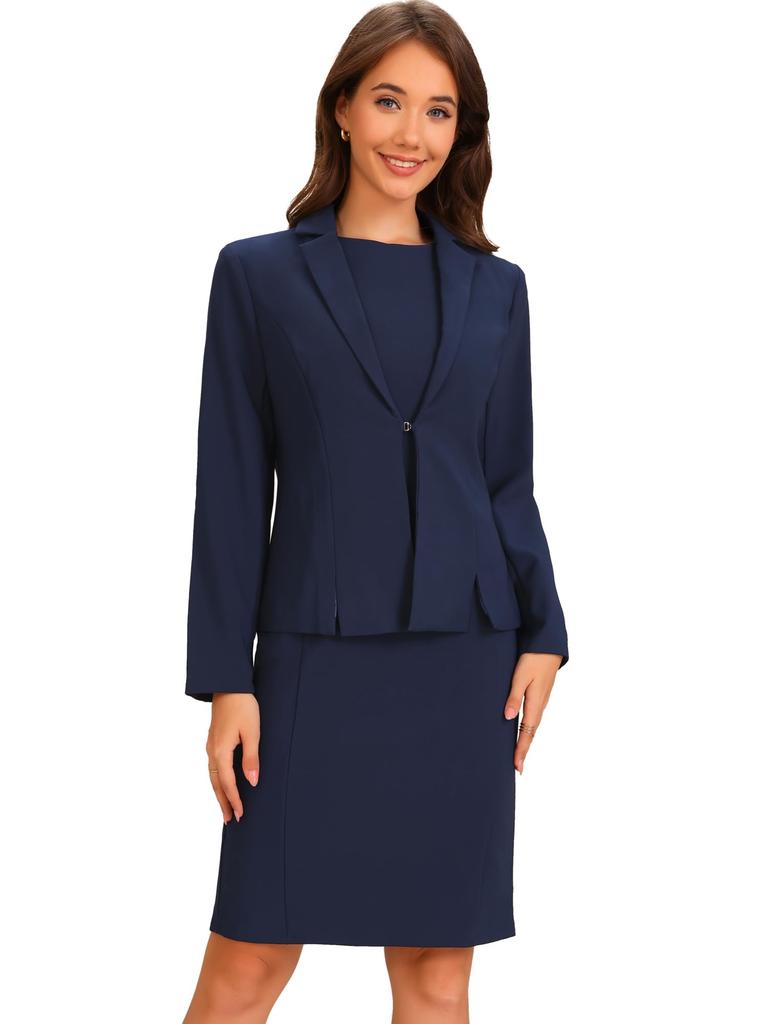 Allegra K Women's 2-Piece Sleeveless Dress and Long Blazer Suit Set, Navy Blue, Size XS