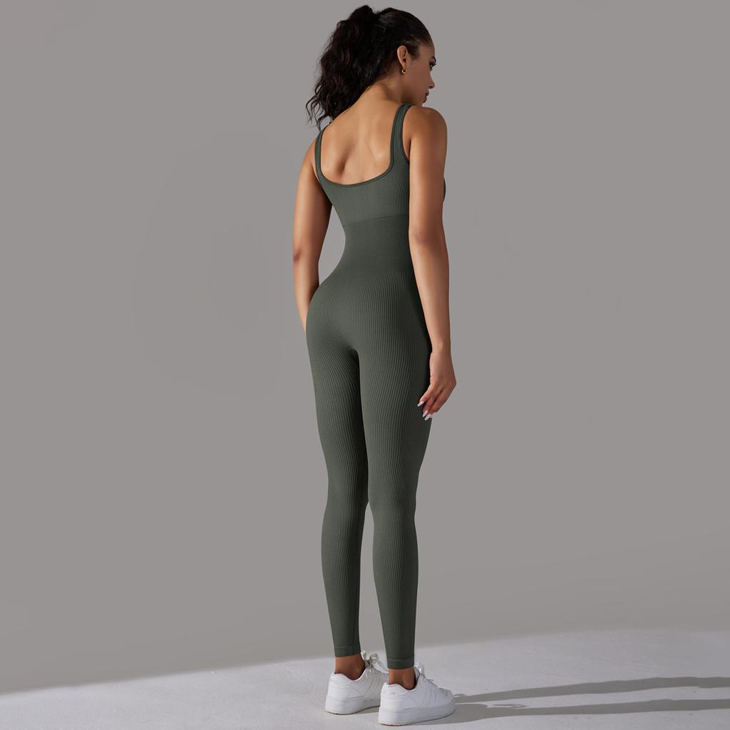 Women's Yoga Jumpsuit Ribbed One Piece Tank Tops Rompers Sleeveless Exercise Jumpsuits Bodysuit