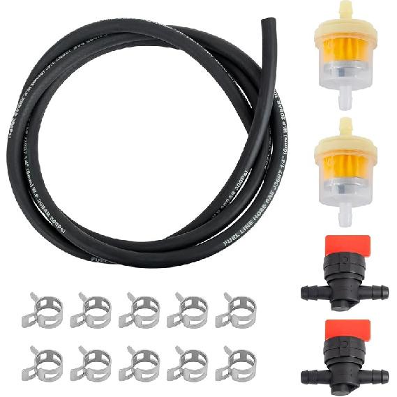 1/4 Inch- 2M/6 Feet Gas Fuel Line Hose With 10 Clamps, 2 In Line Fuel Valves And 2 Filters Kit, Suitable For Lawn Mowers, Cultivators, Tractors, Snow