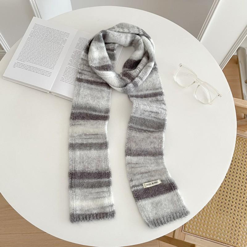 Cozy Knit Scarf Women Winter Warmth Creamy Pastel Color Block Style Soft Wool-Like Neck Wrap