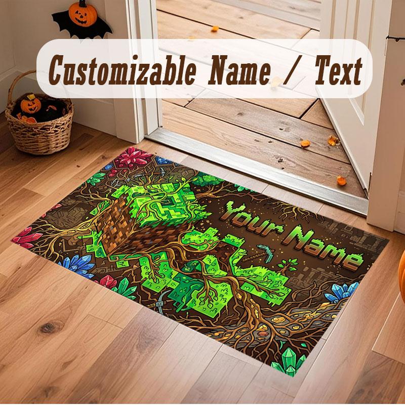 Mountain Landscape Theme Crystal Velvet Floor Rug Personalized Custom Name Text Warm Carpet Home Decoration