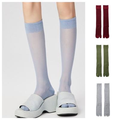 Ultra-thin Ruffle Two Toe Socks Solid Color Calf Long Socks Soft Knee High Stockings  Women