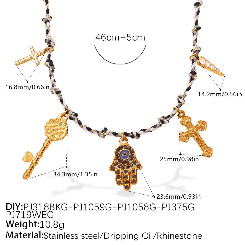 European-American Geometric Woven Rope Jewelry Set: Natural Stone Bracelet & Necklace