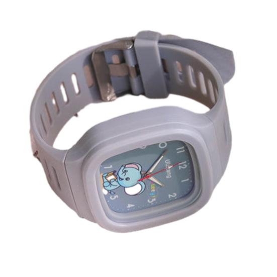 Kids Elephant Pattern Watch Square Dial Student Watch Adjustable Strap Quartz Movement Wristwatch Birthday Gift
