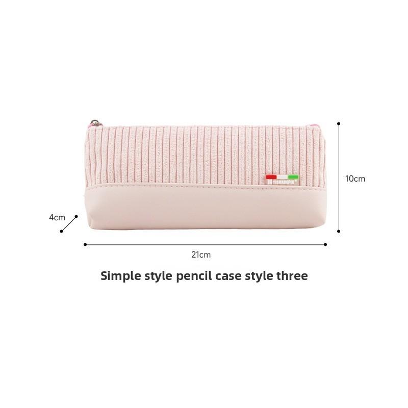 Retro Corduroy Pencil Case For Students With Large Capacity And Simple Design