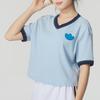 Adidas Color Block Casual Drop Shoulder T-Shirt Women Tops Blue JI7240