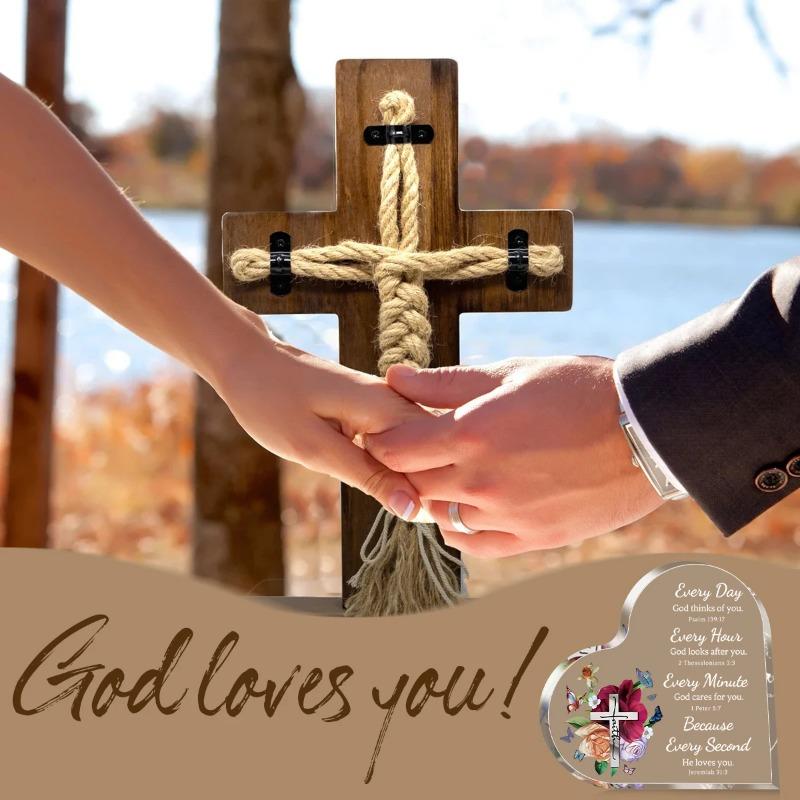 2D Flat Christian Gift Acrylic Heart Desktop Decoration Plaque, Home Decor Plaque Hanging Wall Art Decorative Garden Decoration for Room Door Signs Ha