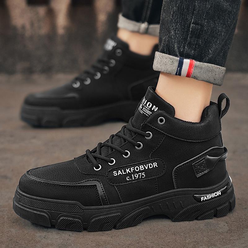 Classic Black Men Ankle Boots Street Men's Motorcycle Boots Anti-Slip Platform Outdoor Boots for Men Safety Shoe Botas Masculino