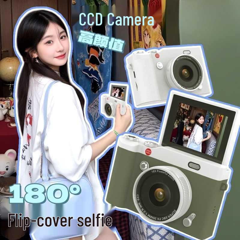 Digitalkamera mit CCD-Sensor und zwei Objektiven - Retro-Klapphandy-Stil, Perfekt für Schüler und Kinder, Verbindung zum Handy.