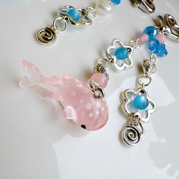 Whale Pendant Beaded Keychain Ocean Animal Keyring Mobile Phone Accessories Fashionable Cellphone Lanyard Decoration