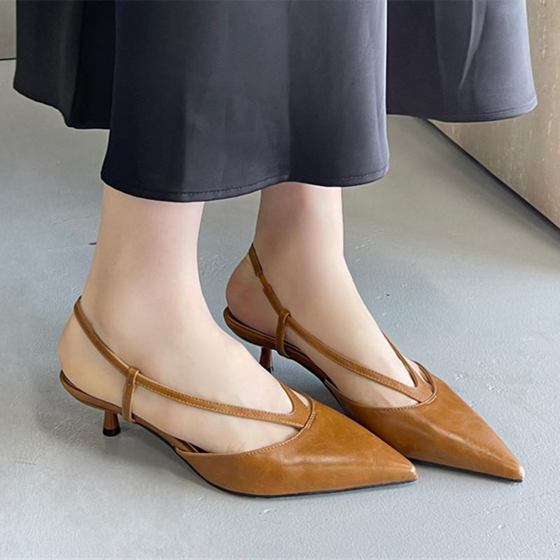 

Bailamos 2025 Brand New Women Sandals Fashion Pointed Toe Ladies Elegant Slingback Sandals Med Heel Dress Pumps Shoes Mujer 35