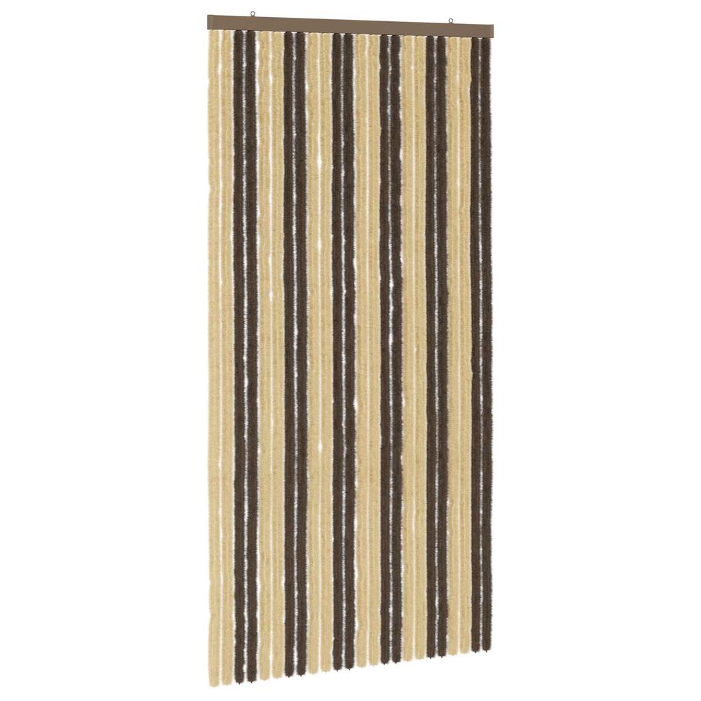 Insect Screen Door Curtain Chenille Dark Brown and Beige
