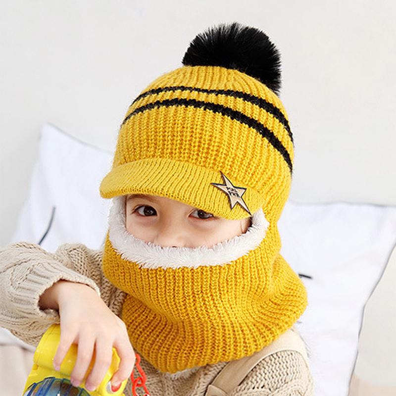 Kids Girls Boys Toddler Baby Winter Warm Hat Hooded Scarf Earflap Knitted Cap