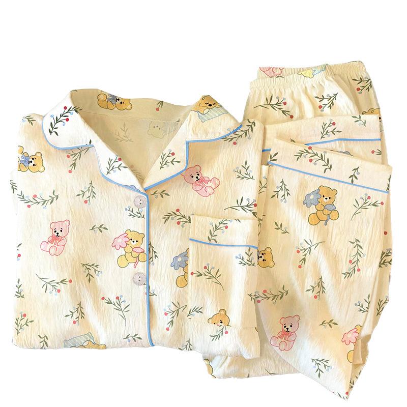 Idyllic Bear Pajamas Women'S Spring Long-Sleeved Trousers Cartoon Loose-Style Loungewear Set