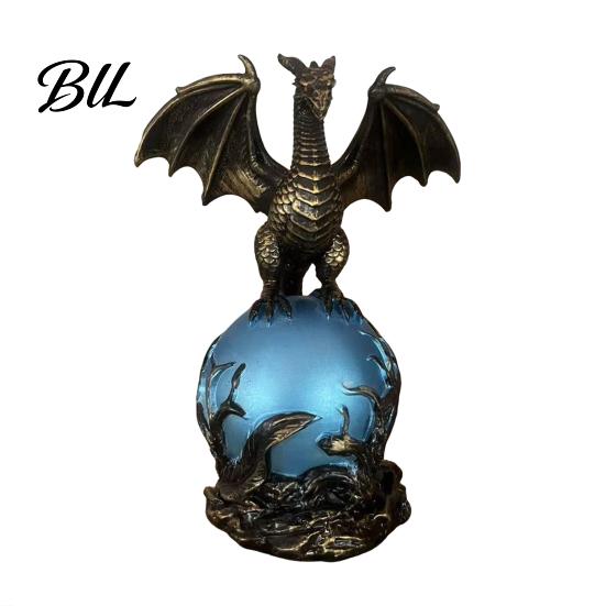 Mythical Creature Lamp Dragon Statue with Ball, Dark Style Figurine, USB Powered Desktop Handcrafted Decor Ornaments, Fantasy Gift for Men & синий