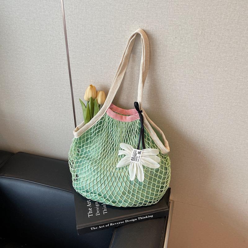 

Летний отдых сетчатая сумка большой вместимости женская новая универсальная сумка через плечо вязаная сумка пляжная сумка зелёный