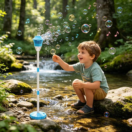 Bubble Machine for Kids 46 Inch Vertical Bubble Maker with Adjustable Height Three-Section Tube Battery Outdoor Bubble Machine with Music Light