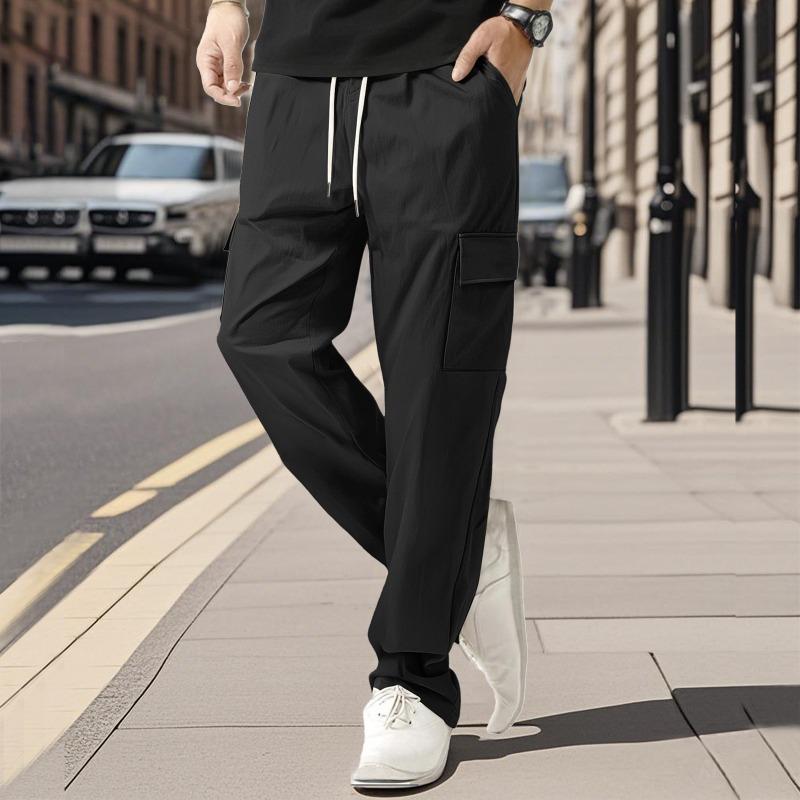 Gerade geschnittene Herren-Freizeithose Sommer Locker Dünn Mode Sport Kordelzug Latzhose