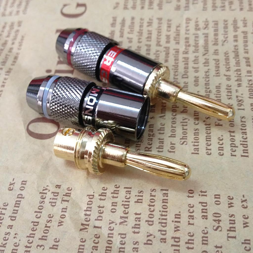 Akkerds Banana Plugs for 4mm Red Black 24k Gold Easy Double Screw Compatible with for Audio Speakers, + Set, Solderless, Plated, Installation, Fixing,