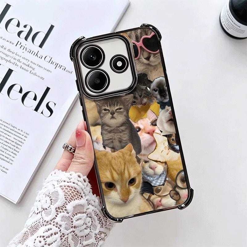 Crying Cats Combine Memes Plating Phone Case For Xiaomi Redmi Note 14 15 Pro Plus 13 12 11 11S 11T 10 9S 9 5G Anti-Fall Airabag