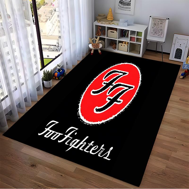 Red band logo printed non-slip rug suitable for living room and bedroom sofas