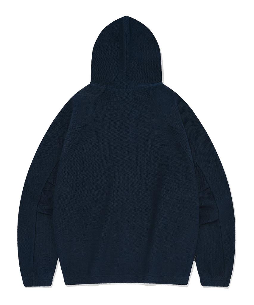 COVERNAT Herringbone Zip-Up Hoodie Navy