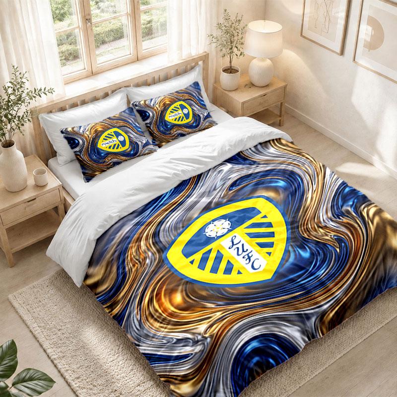 Bedding Set 1 Duvet Cover 2 Pillowcases Leeds United Football Print Bedroom Home Decoration