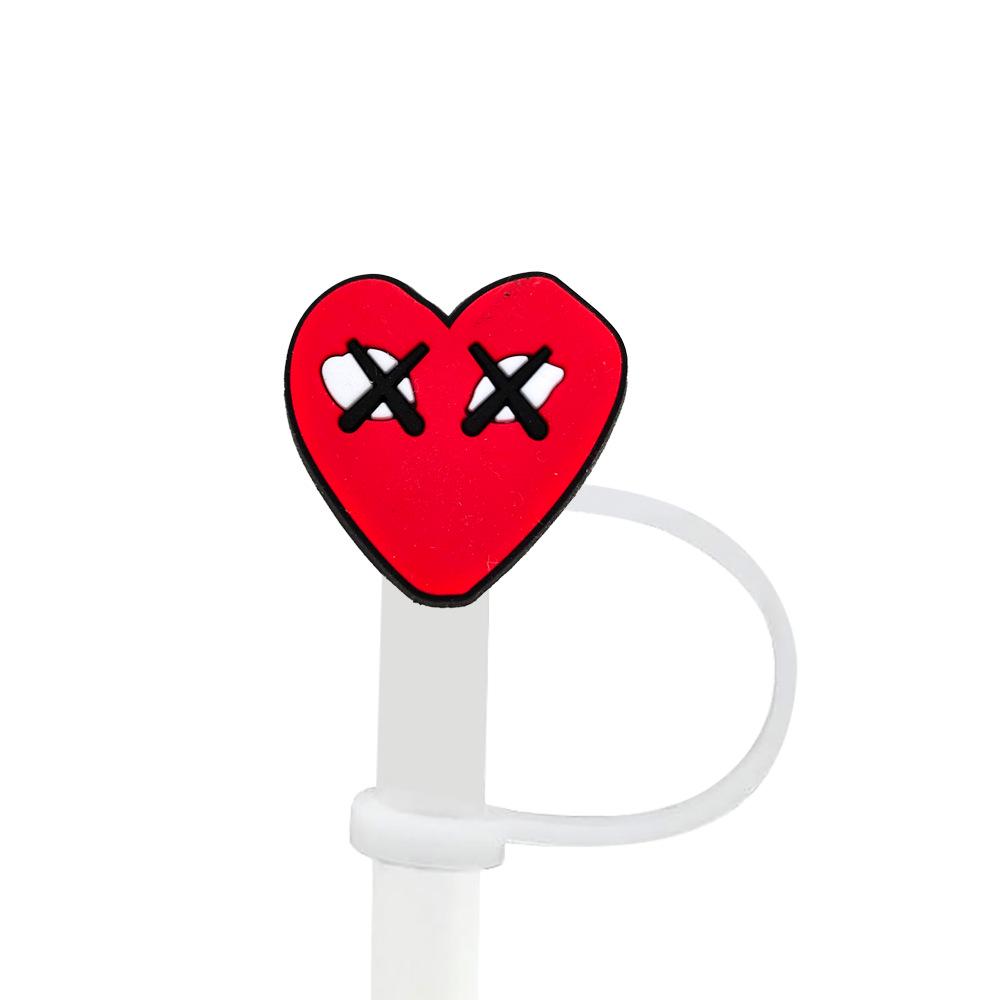 8-10mm Heart Straw Cap Stopper, Dustproof Soft Rubber Cartoon Accessory. Reusable & Trendy.
