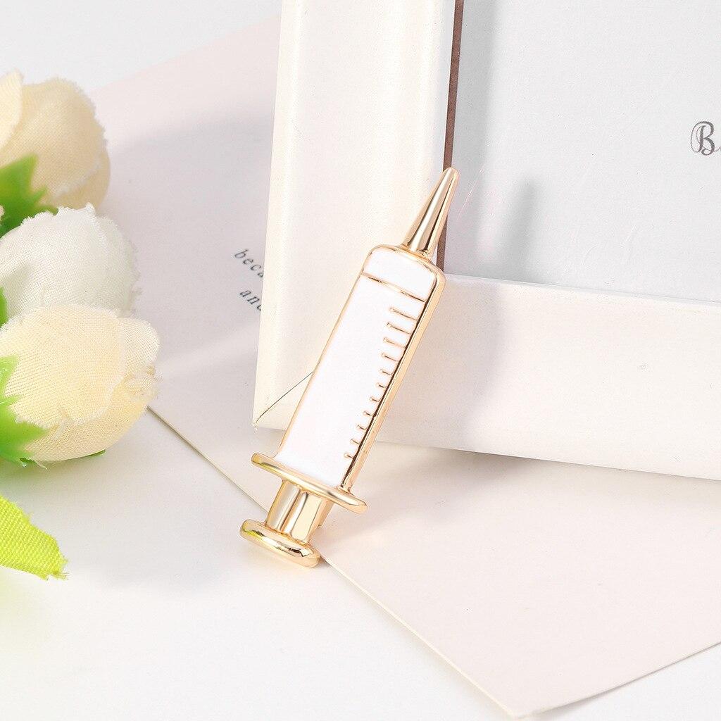 Gold Color Enamel Needle Tubing Brooches Women Exquisite Injection Needle Nurse Suits Brooch Pins Accessories