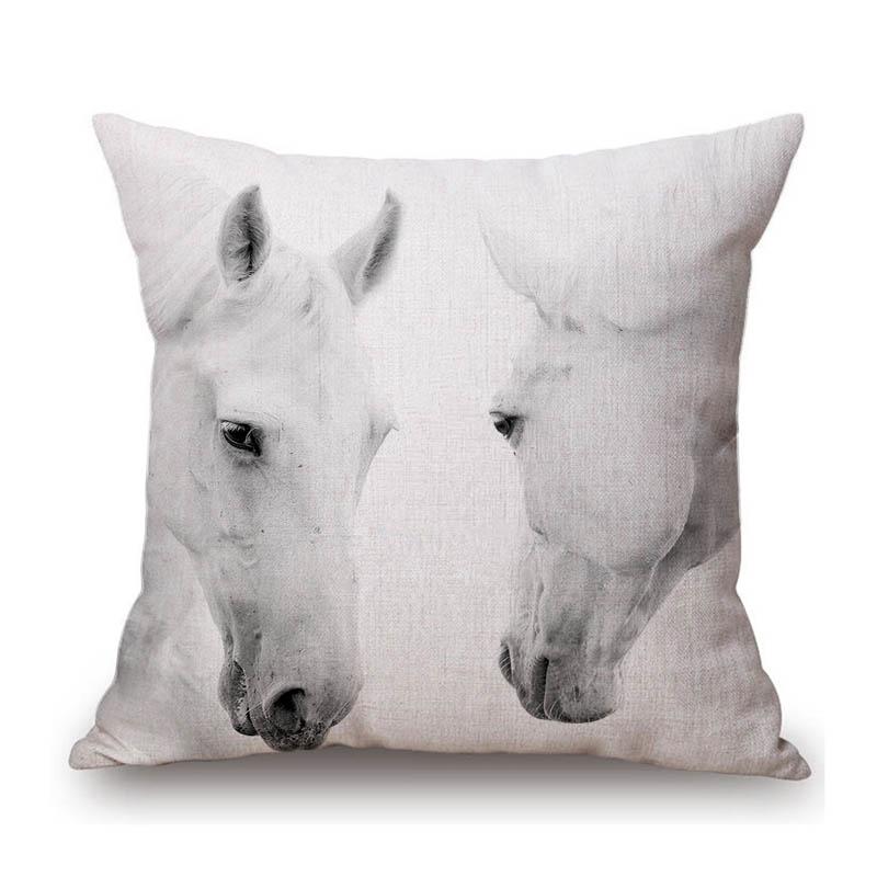 White Horse Royal Court Horsemanship Club Decoration Art Sofa Throw Pillow Case Black White Elegant Linen Pony Cushion Cover