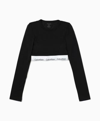 Bralette Crop Top QF8600 Long-sleeve T-shirt (JP, Alphabet, S, Black) [Item]