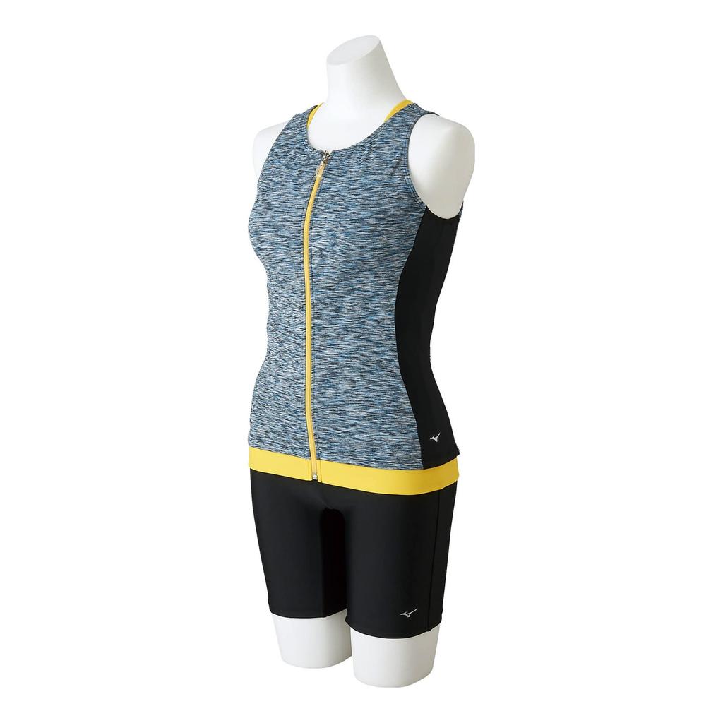 MIZUNO Gym Swimsuit N2JG2341 Size M Women's (Zippered) (18cm Inseam) 84 Turquoise/Yellow,