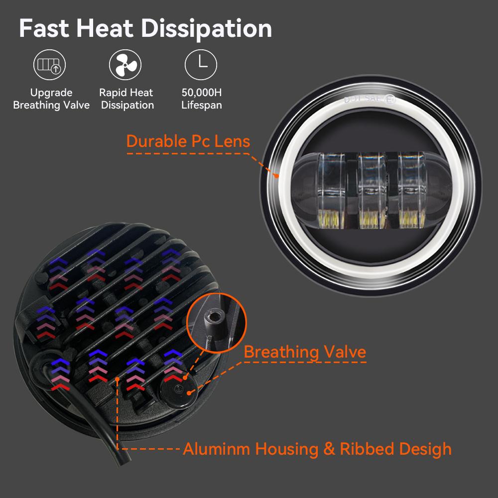 2pcs 4.5 Inch Motorcycle Led Fog Light DRL Led Fog Angel Eyes 30W Round Waterproof 4 1/2 Auxiliary Passing Lamp for Motorcycles