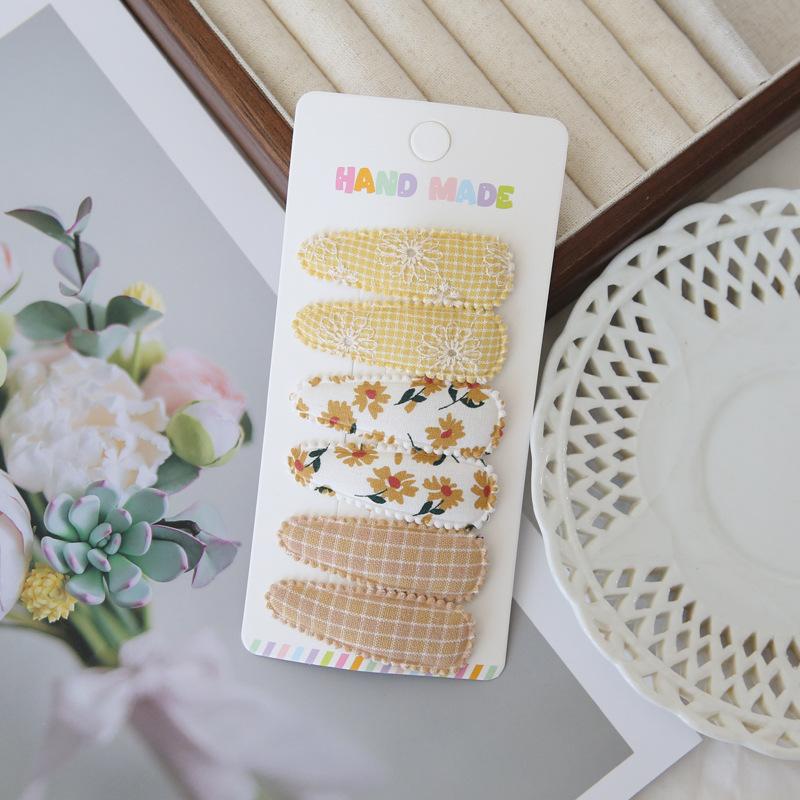 6Pcs/set Cute Floral Cotton Hair Clips Set Plaid Fabric Bows for Girls Baby Kids Hair Accessories Finishing Bangs Kids Headwear