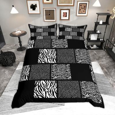 Homewish Leopard Print Plaid Duvet Cover Set, Zebra Giraffe Printed Bedding, Animal Checkered Quilt Cover Set (No Comforter)