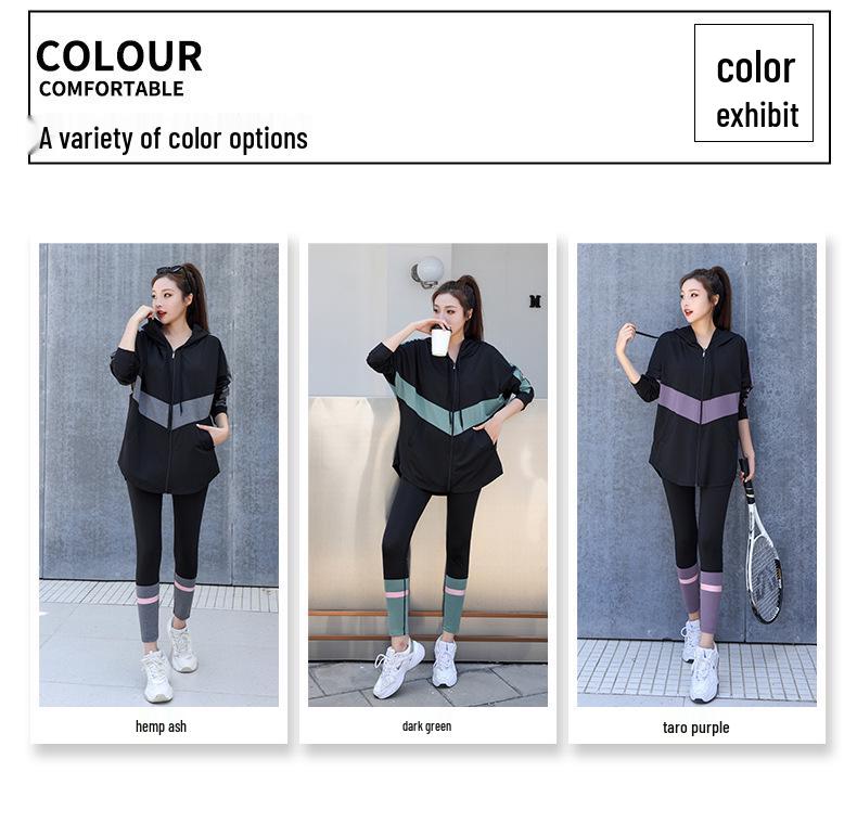 Women's Plus Size Loose Zipper Hoodie Three-Piece Sports Suit with Tapered Pants - Hip Covering, Slimming Yoga Wear