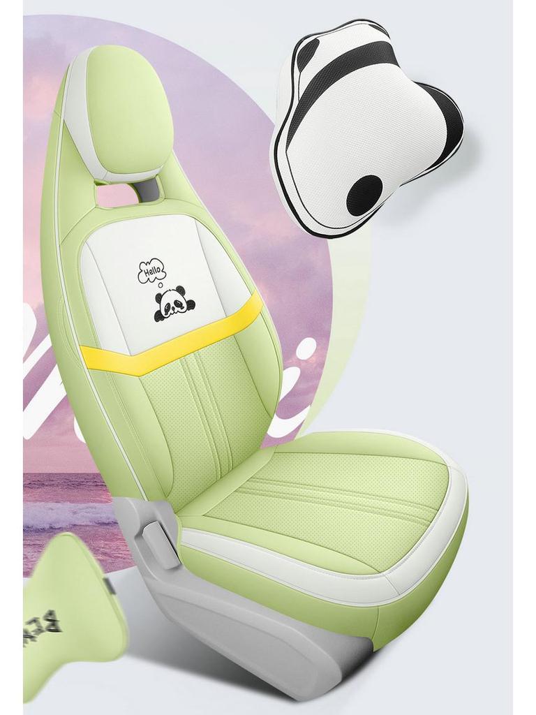 Panda Cartoon Leather Seat Covers for MINI - Full Wrap, All-Season, Cute Design