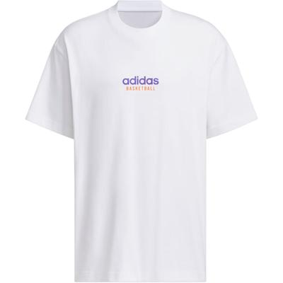 adidas Graphic Play Basketball Letter Print Sport Round Neck Short Sleeve Drop Shoulder T-Shirt Men Tops White JD6402